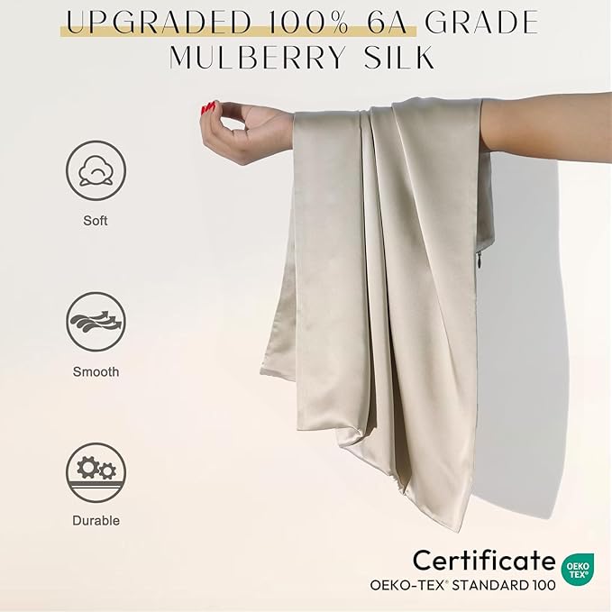 ZIMASILK Upgraded 100% 6A Grade Pure Mulberry Silk Pillowcase for Hair and Skin Silk Pillow Cases with Reinforced Hidden Zipper, More Soft & Durable, Gift Box (Standard 20"x26" Taupe)