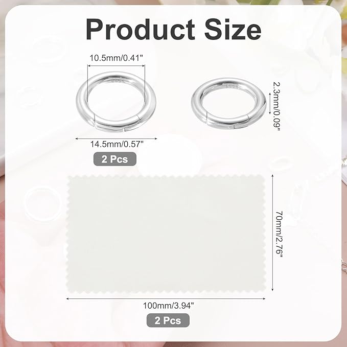 PATIKIL 14.5mm 925 Sterling Silver Spring Gate Rings, 2Pcs Round Spring Clasps Necklace Enhancer Shortener Closures Connector for Jewelry Making Necklaces DIY, Silver Tone
