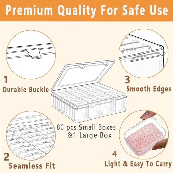 82pcs Bead storage containers, bead organizer boxes and craft storage boxes for bracelet making DIY jewelry craft nails, bracelets, jewelry, diamonds, clay beads, screws 2.09x1.57x0.8Inch