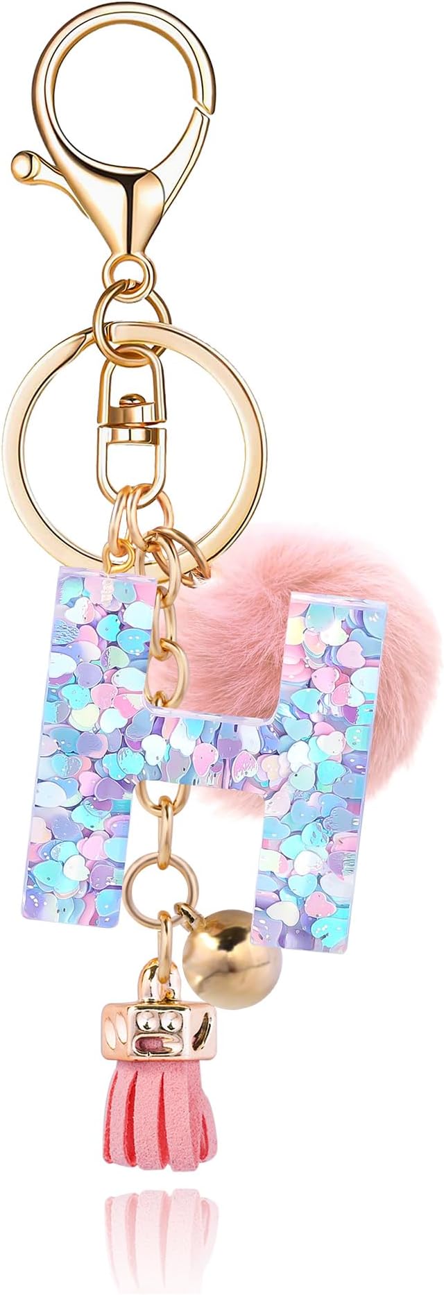 Resin Alphabet Initial Letter Keychain Keyring for Women Purse Handbags With Fur Ball Pom