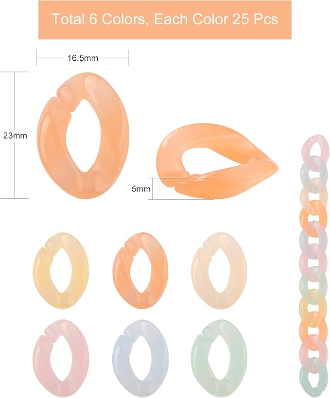 LiQunSweet 150Pcs 6 Colors Acrylic Open Linking Rings Quick Link Connectors for DIY Purse Eyeglass Pocket Chain Lanyard Trouser Phone Strap - 23x16.5mm