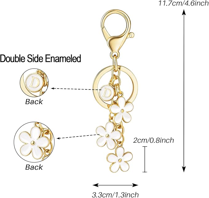 SELOVO Initial Keychain White/Pink/Black Cute Keychain Girl Purse Charms for Handbag Cute Letter Flower Keyring for Backpack