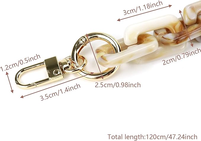 47.24"/120cm DIY Acrylic Resin Replacement Chain Purse Shoulder Strap with Buckle, Beige Rectangle Chain Link