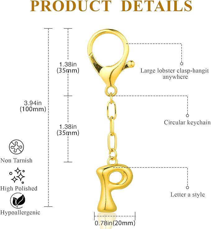 VICKHU Gold Plated Bubble Initial Letter Cute Keychain for Women Car Key Purse Decorative Keyring Handbag Charms Fashion