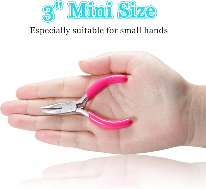 SPEEDWOX Mini Bent Nose Pliers, 3" Chain Nose Pliers with Pink PVC Handle, Jewelry Pliers for Beading Jewelry Making Wire Wrapping DIY Craft Hobby Supplies