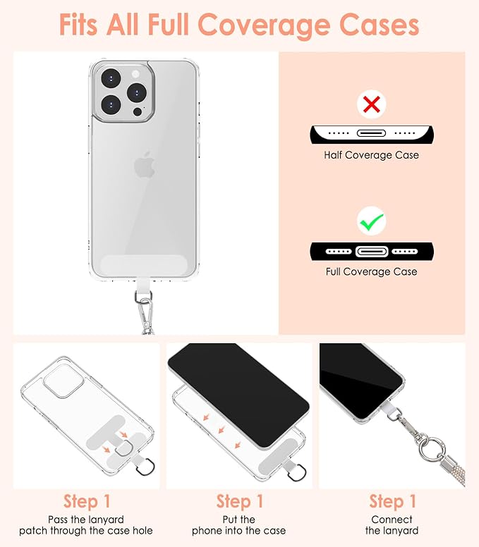 MoKo Universal Phone Lanyard, Metal Cell Phone Chain Crossbody Strap Anti-Theft Detachable Women Cellphone Lanyards Around The Neck with Patches for iPhone, Most Smartphones - Colorful