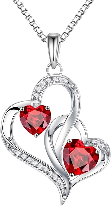 Iefil Valentines Day Gifts for Her, Birthstone Necklace for Women, 925 Sterling Silver Double Birthstone Necklace | Anniversary Birthday Gifts | Personalized Jewelry Gift for Wife Mom Girlfriend