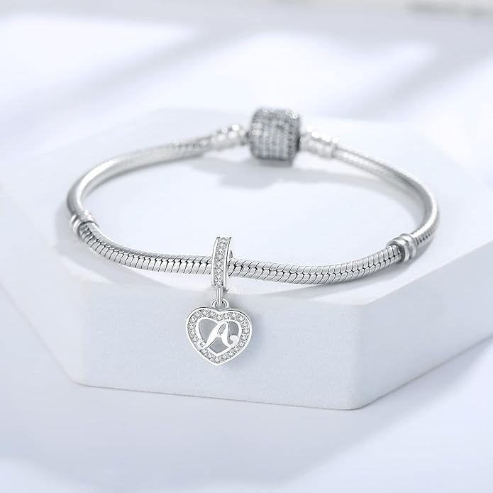 925 Sterling Silver Letter Charms A~Z Alphabet Charm Letter Beads fit Pandora European Bracelets fit Wife Mom Christmas Birthday Gift