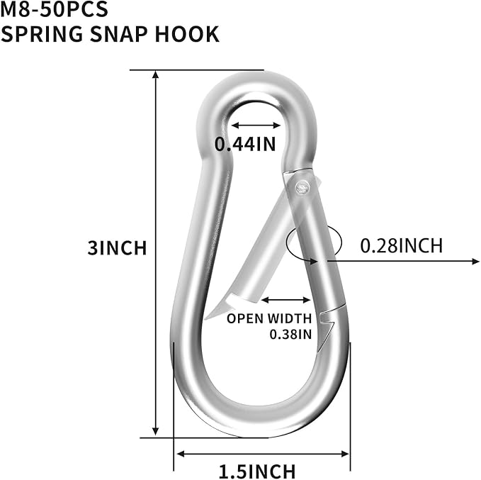 Carabiners Clip Spring Snap Hook,Heavy Duty Galvanized Steel Carabiner,Safety Quick Links Snap Hooks,Spring Clips for Swing Hammock Camping Keychain Outdoor