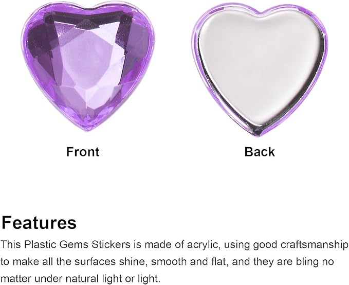 MECCANIXITY 40 Pcs Acrylic Heart Rhinestone 20mm Flat Back Plastic Gems Jewelry Stickers for Craft Bead Face Painting Costume Jewelry Making Mid Purple