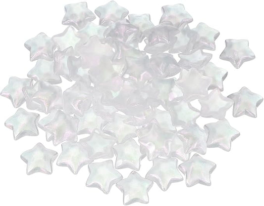 uxcell 50Pcs Flat Back Star Resin Charm, Glitter Star Charm Mini Bulk Beads Embellishments for DIY Crafts Hair Clips, Photo Frames, Phone Cases, Scrapbooking Decor, White
