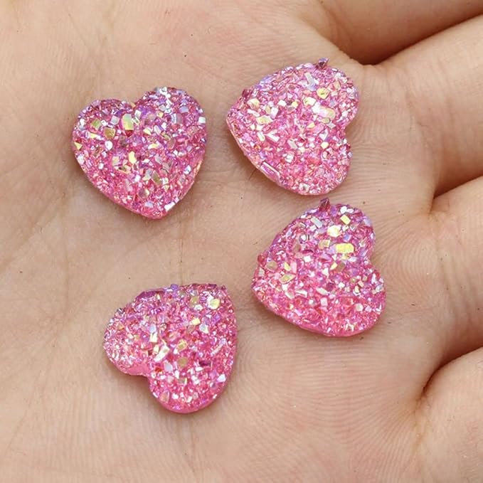 100PCS Heart Shape Resin Buttons, 0.47inch Glitter Flatback Love Buttons Flat Scrapbookiing Making Craft Decor for DIY Crafts Necklace Earring Bracelet