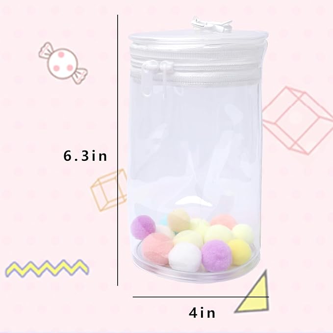Clear Display & Storage Case for 17&15cm Plush Doll PVC Bag with Detachable Keychain for Collectible Toys and Cosmetics, Portable cases for Travel or Home Decor (Transparent Cylinder)