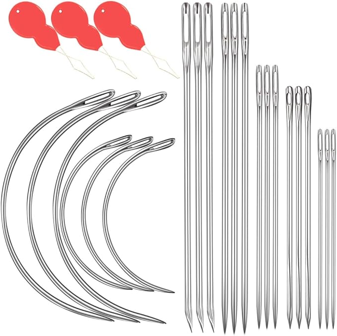 Heavy Duty Hand Sewing Needles Kit, 14 PCS Leather Sewing Needles with 10 Leather Hand Sewing Needle and 4 Curved Needle for Home Upholstery, Leather Needles for Hand Sewing (21PCS)