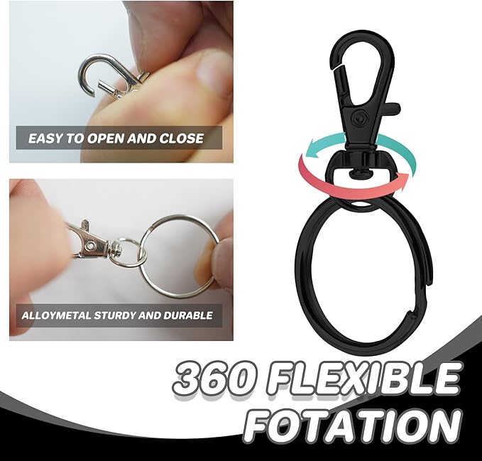 Keychain, 68PCS Swivel Snap Hooks with Key Rings, Metal Lobster Claw Clasp,34PCS Keychains Clips Hooks and 34PCS Key Chain Rings,Keychain Rings for DIY Crafts,Jewelry Making (Black)