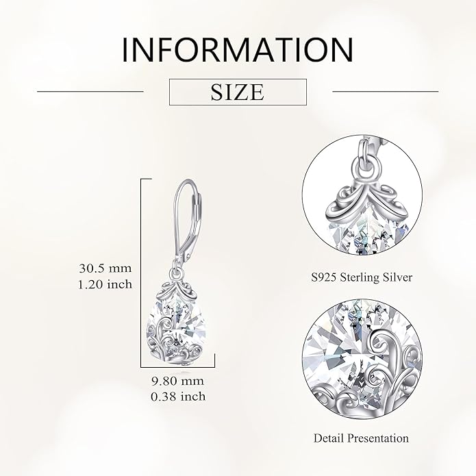 POPLYKE Celtic Filigree Teardrop Drop Dangle Earrings Sterling Silver Leverback Earrings Jewelry for Women