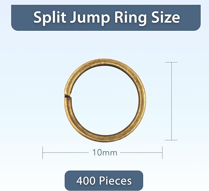 Mandala Crafts 10mm Antique Brass Double Jump Rings for Jewelry Making - 400 Pcs Small Split Key Rings Set for Crafts, DIY Keychains, and Accessories