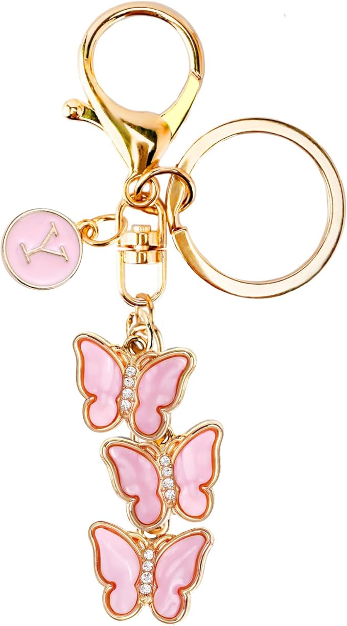 Bag Charms for Handbags- Cute Keychains for Women Car Keys Chain Accessories Beautiful Butterfly Letter Initial Charm