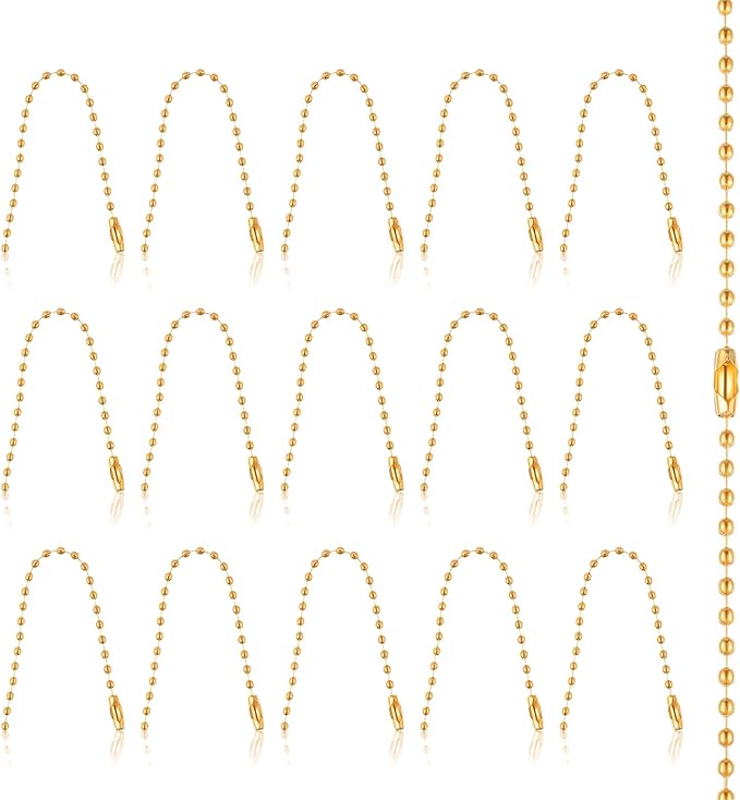 15 PCS Gold Ball Chain 3.9 Inch Bead Extension Keychain Cord with Connector Clasp Ball Chain Connectors for Art, Handmade, DIY