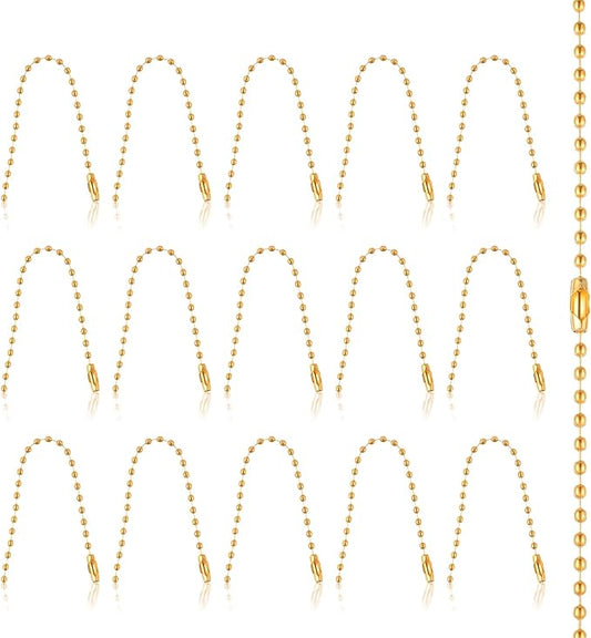 15 PCS Gold Ball Chain 3.9 Inch Bead Extension Keychain Cord with Connector Clasp Ball Chain Connectors for Art, Handmade, DIY