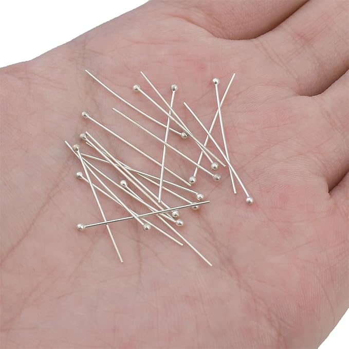 925 Sterling Silver Ball Head Pins 0.5x25mm 20pcs for Jewelry Making Findings