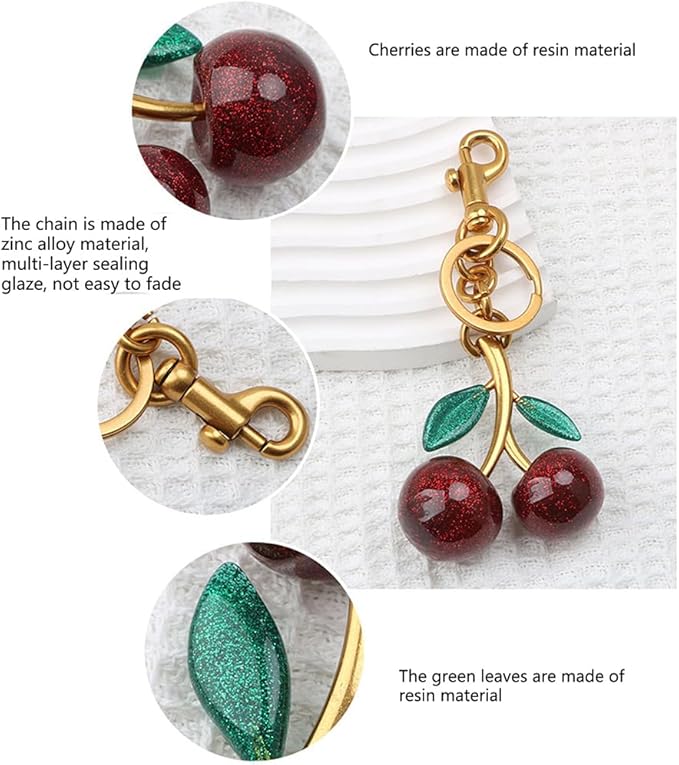 Cherry Keychain for Purse - Resin Alloy Silver Cherry Bag Charm，Cute Fruit Accessory for Women/Gift/Home/Car