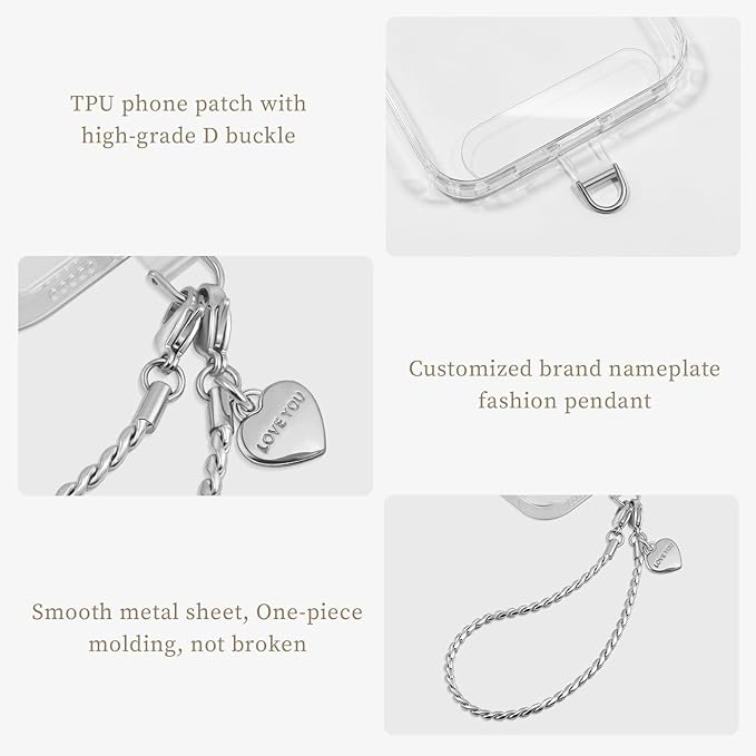UKON Phone Chain Wrist Strap Metal Phone Lanyard Wristlet Strap with 2xTPU Tether Tab for Women Shopping Traveling Party