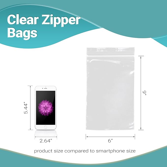 APQ Clear Plastic Reclosable Zipper Bags, 6 x 9 Inches. Pack of 1000 Reclosable Plastic Bags with Zipper Closure. 2 Mil Plastic Jewelry Bags. Waterproof Reclosable Zip Bags for Industrial Use