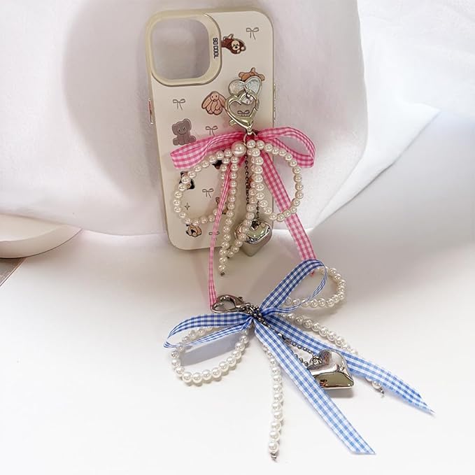 Pearl Bow Keychain Cute Y2k Lace Bowknot Keychain Coquette Aesthetic Accessories Bag Purse Handbag Backpack Charm
