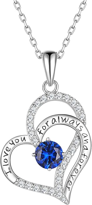 LynChoe Birthday Gifts Double Heart Birthstone Necklace for Women, S925 Sterling Silver Pendant Necklace Jewelry for Her Mother Mom Wife Girlfriend