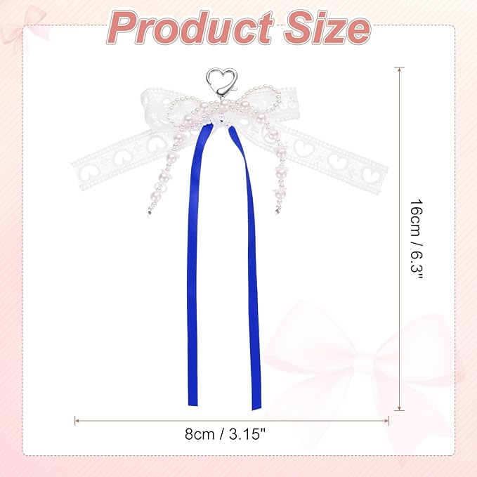 MECCANIXITY Pearl Bow Keychain, Y2k Aesthetic Hollow Heart Bowknot Ribbon Keyring, Cute Bag Charm for Tote Bags Purse Handbag