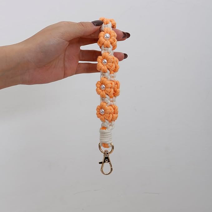 Macrame Keychain Handmade Wristlet Keychain Wrist Lanyard for Keys Cute flower keychain Key Chain for Women