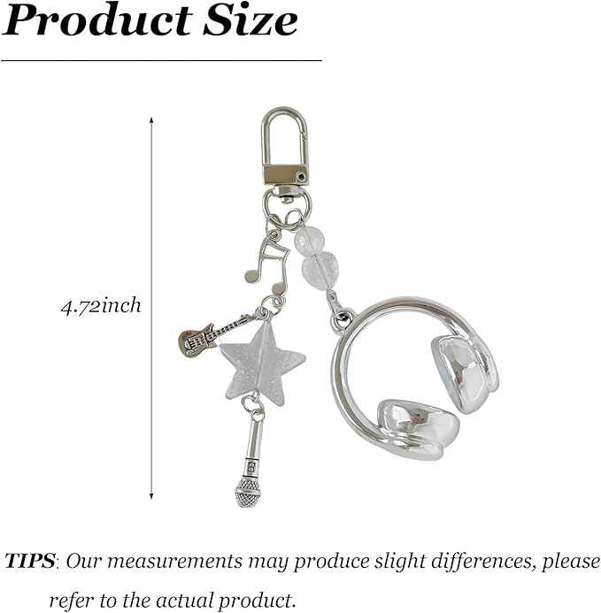 Music Keychain Y2K Guitar Star Keychain Purse Bag Charms for Handbags Backpacks Aesthetic Accessories Gifts for Women