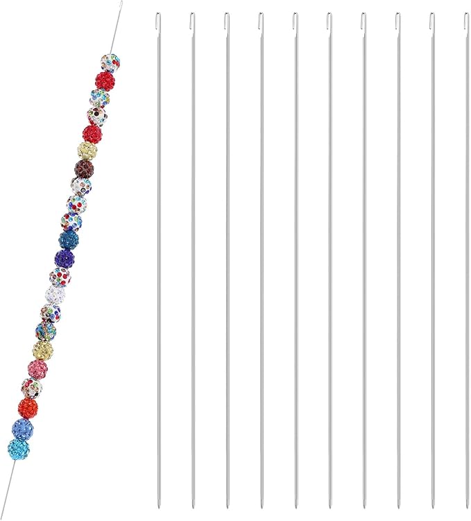 MAGICLULU 10Pcs Big Eye Beading Needle Curved Needles for Beading Jewelry Making Crafts 9.9 Inch Long, 0.1MM Wide