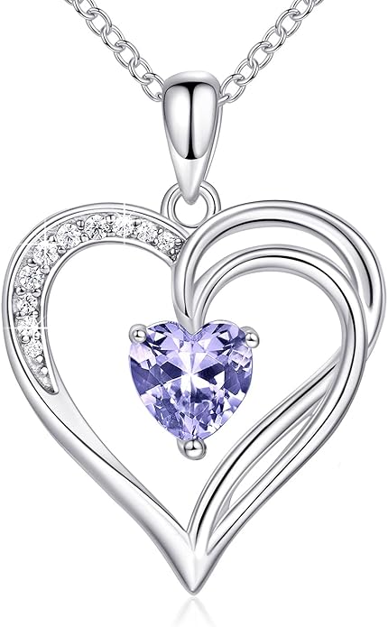 AM ANNIS MUNN 925 Sterling Silver Heart Necklace for Women Birthstone Necklace Silver Jewelry for Womens Jewelry Gifts for Women Her Mom