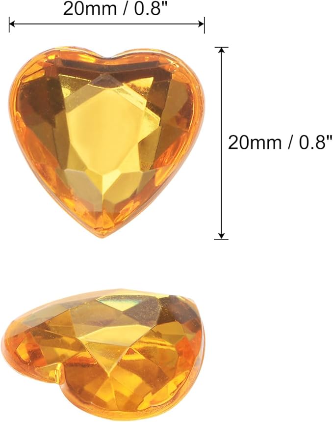 MECCANIXITY 40 Pcs Acrylic Heart Rhinestone 20mm Flat Back Plastic Gems Jewelry Stickers for Craft Bead Face Painting Costume Jewelry Making Gold