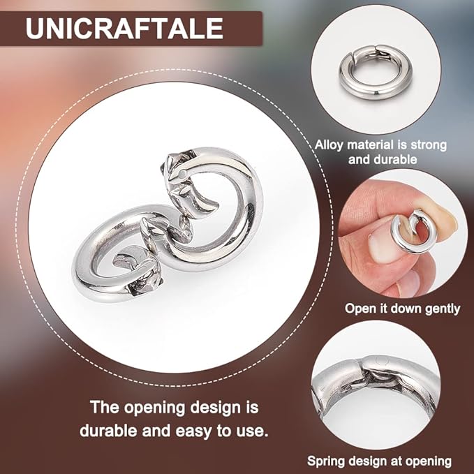 UNICRAFTALE 4pcs Stainless Steel Spring Gate Rings 15mm Inner O Rings Keychain Ring Round Gate Round Clips Snap Hooks Spring Keyring Buckle Clasps for Bag Purse Shoulder Strap Key Chains