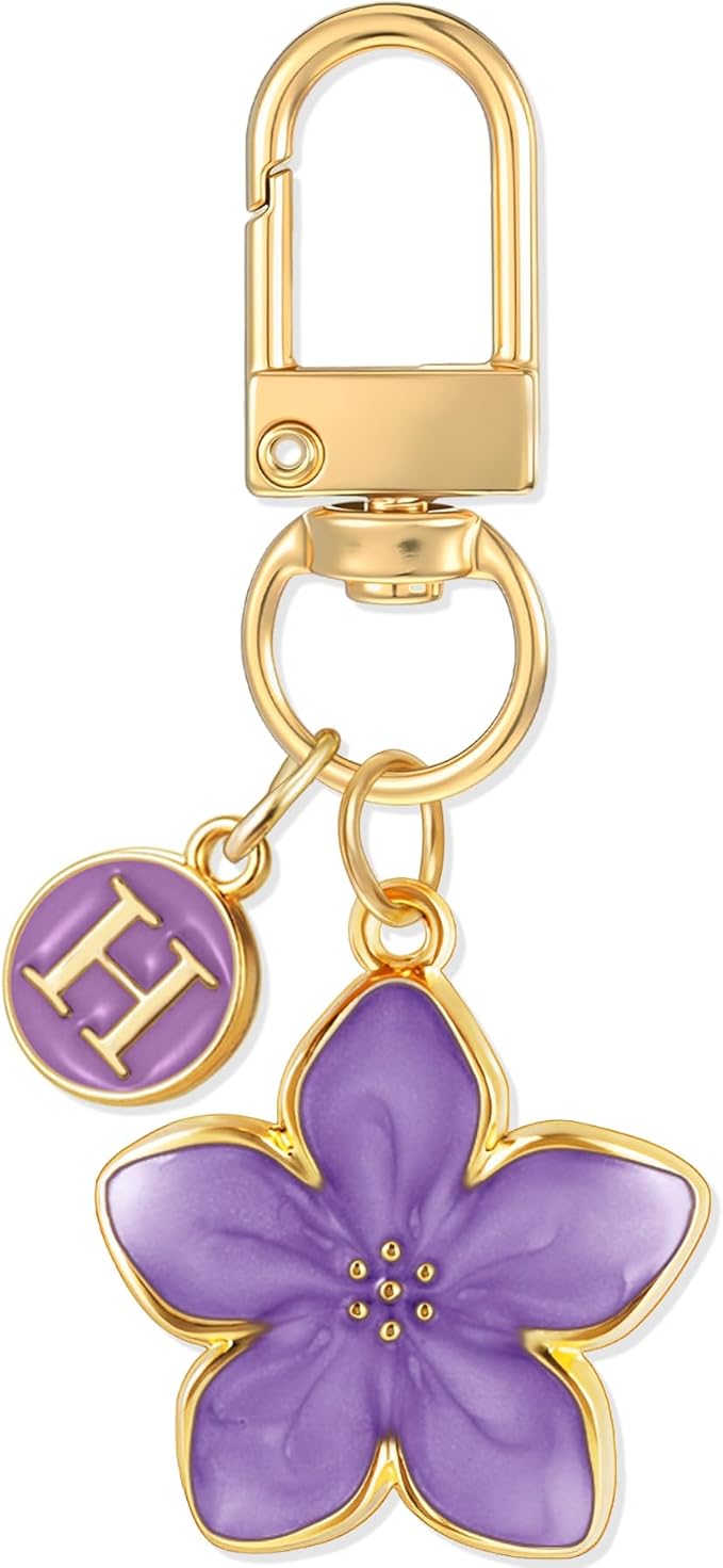 XGALBLA Cute Flower Initial Letter Keychain for Women, Flower Charms, Bag & Purse Charms for Handbags & Backpacks Accessories
