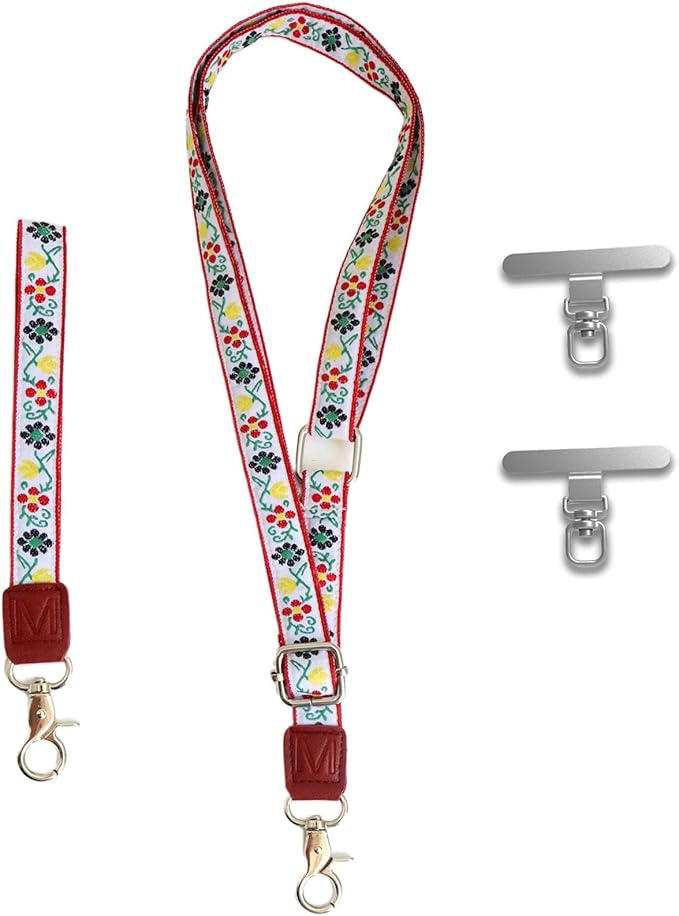 LEMEDE Wrist Keychain and Adjustable Phone Lanyard, Silver Hook Phone Crossbody Strap with 360° Rotating Phone Pads