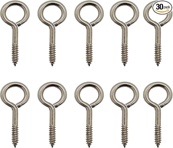 Screw Eyes, 2 Inch Metal Eye Hook, Zinc Plated Self Tapping Screw Hooks Ring, Eyelet Screws Silver 30 Pcs
