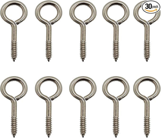 Screw Eyes, 2 Inch Metal Eye Hook, Zinc Plated Self Tapping Screw Hooks Ring, Eyelet Screws Silver 30 Pcs