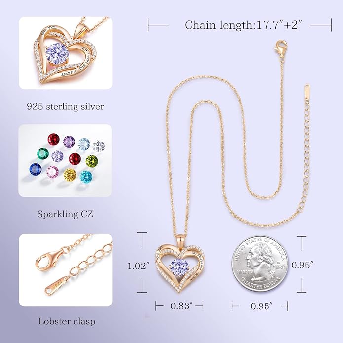 CDE Forever Love Heart Necklaces for Women, Wedding Anniversary, Birthday Mothers Day Christmas Day Gifts for Mom, Mother, Wife, friend, S925 Silver Jewelry with Birthstone Pendant