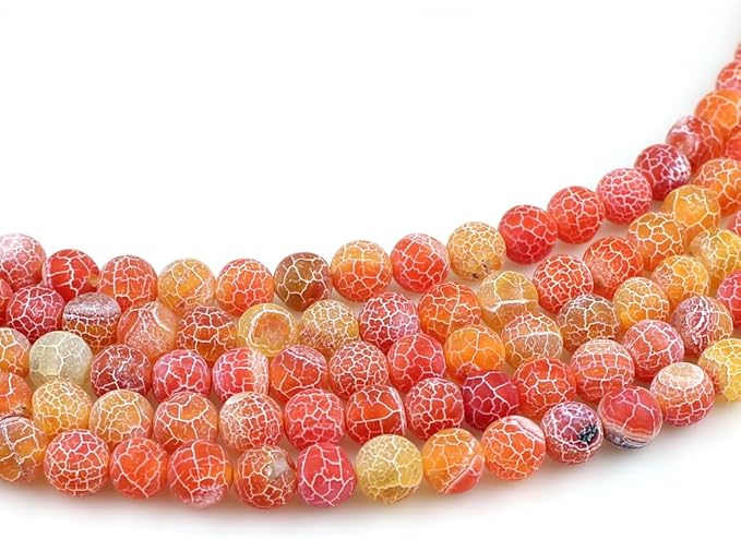 MJDCB Natural Orange Frosted Agate Round Stone Beads for Jewelry Making DIY Bracelets Necklaces (6mm)