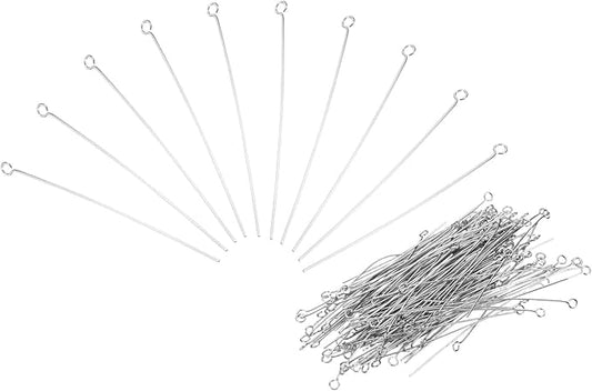 PATIKIL 200Pcs 304 Stainless Steel Jewelry Eye Pins 55mm 22 Gauge Silver Open Eye Pins for Jewelry Making DIY Craft Necklaces Bracelets Earrings