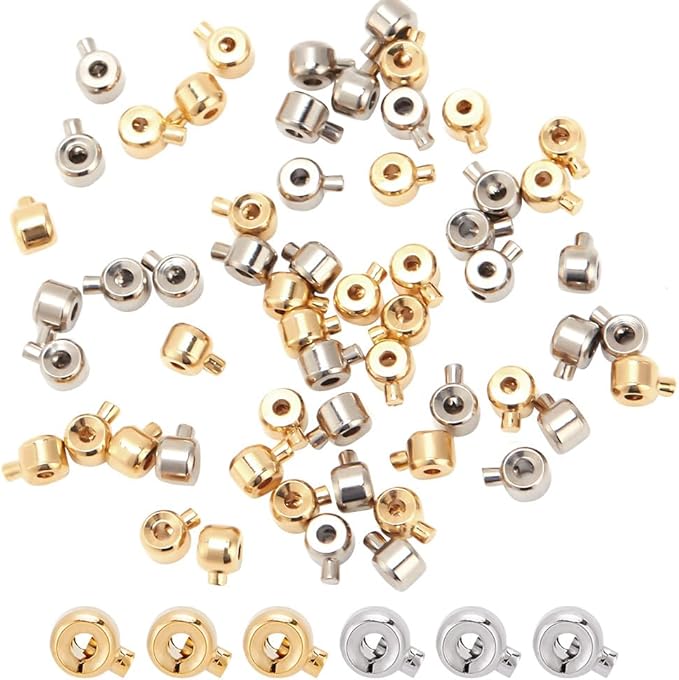 arricraft 60 Pcs Brass Crimp Beads, 2 Colors Loose Rondelle Spacer Beads Metal Irregular Shape Crimp Charms Accessories for Bracelet Necklace Jewelry Making Silver & Golden