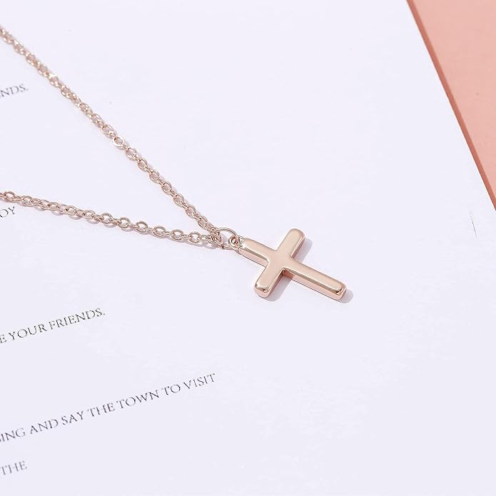 Tewiky Christian Gift Stocking Stuffers Cross Necklace for women-Dainty 14k Gold Plated/Silver Plated Pendant Necklaces Simple Cute Tiny Necklace Jewelry for Women