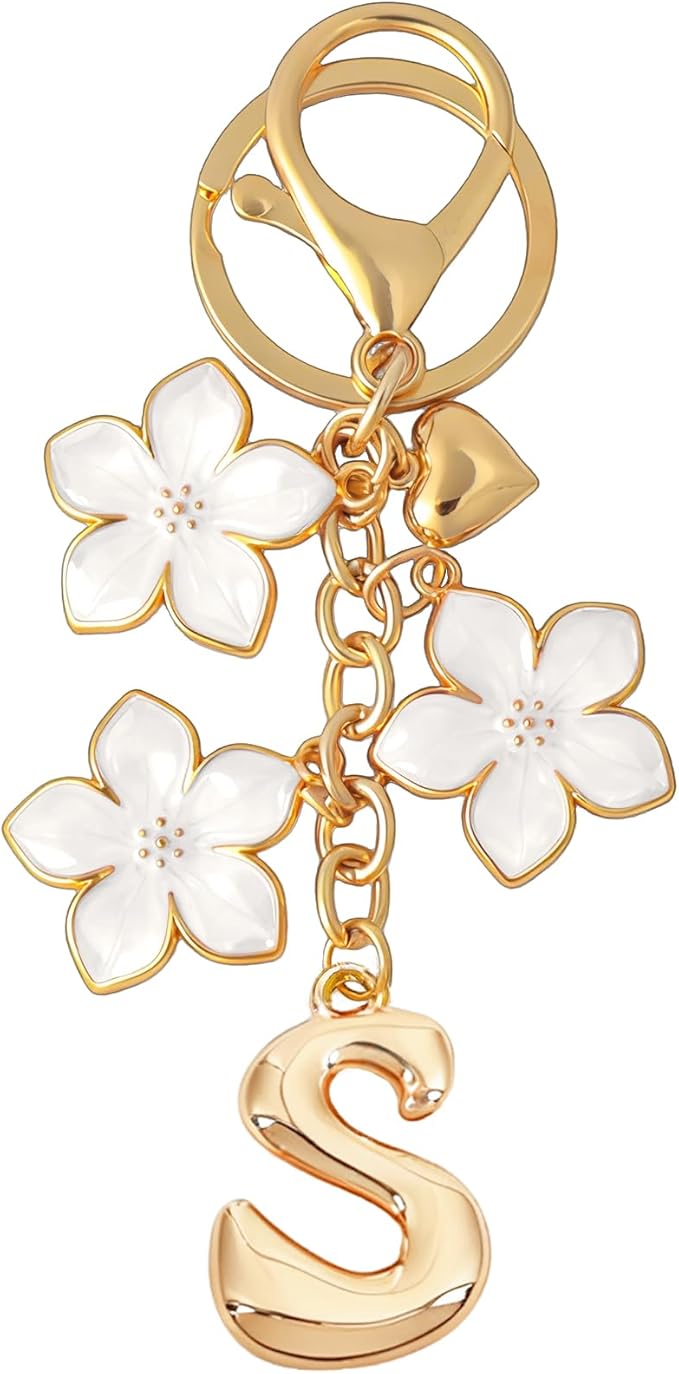 Snycler Bubble Initial Keychain Graceful Flower for bags car remote–A-Z Letter Charms for Women