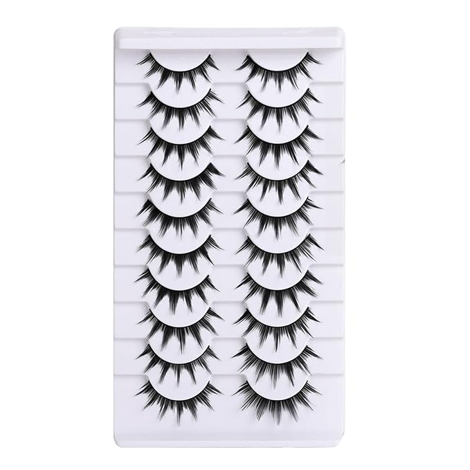10 Pairs False Eyelashes with Tweezers and High-grade Synthetic Fibers Three-dimensional Long Slender Style Natural Curl Realistic Look Durable Long-lasting Suitable for Daily Comm (Black-D)
