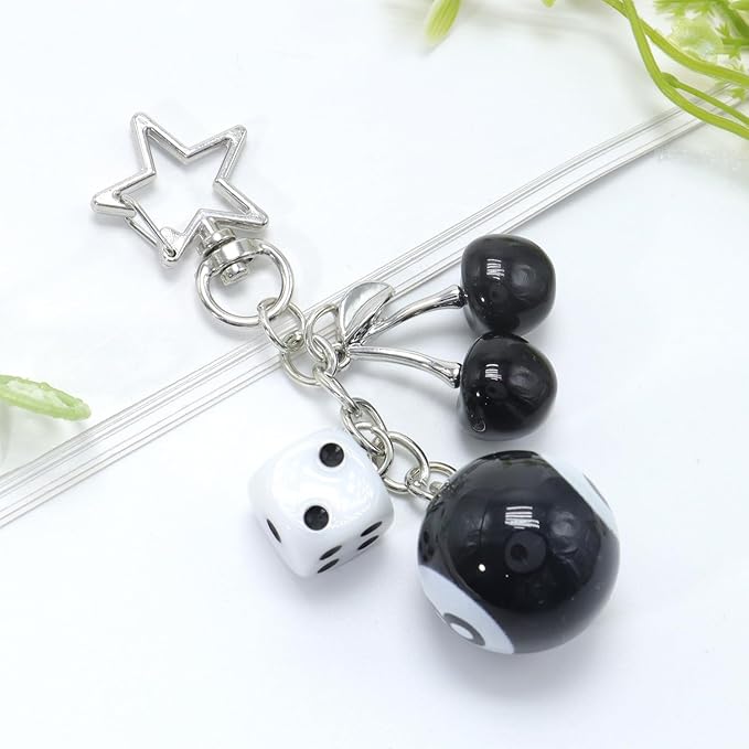 8 Ball Dice Keychain, Y2k Dice Purse Bag Charm with Cherry Star Heart Handbag Accessories for Women Men