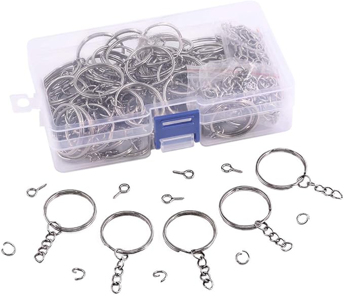 Swpeet 360Pcs 6/5" 30mm Gun-Black Key Chain Rings Kit, Including 120Pcs Keychain Rings with Chain and 120Pcs Jump Ring with 120Pcs Screw Eye Pins Bulk for Jewelry Findings Making (Gun-Black)